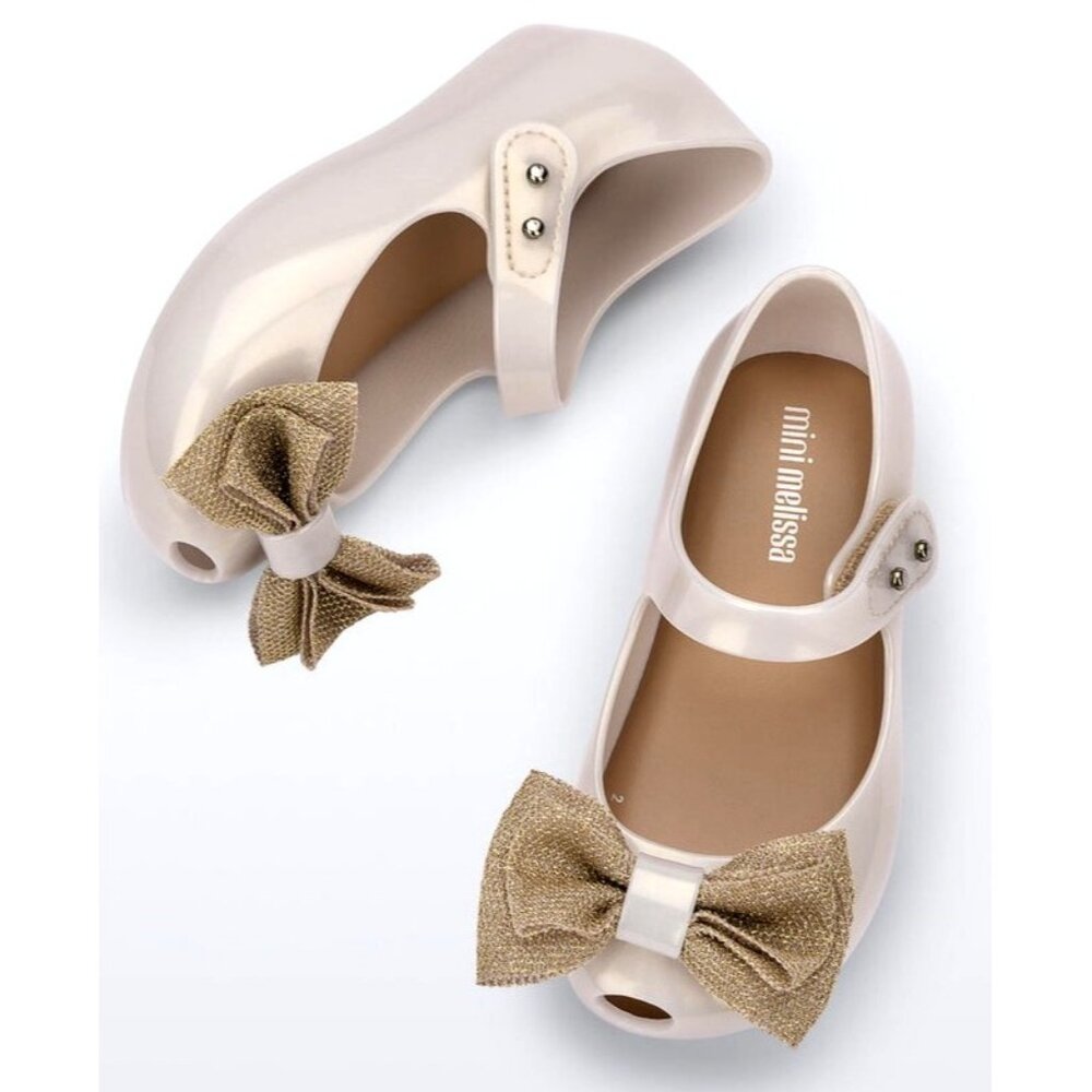 MINI MELISSA Ultragirl Sweet Peep Toe Bows Hook&Loop Flat Ballet Shoes Toddler 9